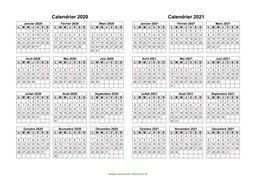 Calendrier Janvier 2020 à Décembre 2021 Horizontal Modèle 03