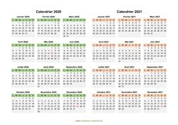 Calendrier Janvier 2020 à Décembre 2021 Horizontal Modèle 04