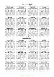 Calendrier Janvier 2020 à Décembre 2021 Vertical Modèle 01