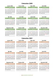 Calendrier Janvier 2020 à Décembre 2021 Vertical Modèle 02