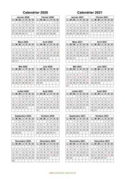 Calendrier Janvier 2020 à Décembre 2021 Vertical Modèle 03