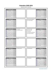 Calendrier Septembre 2020 à Août 2021 Vertical 2 Colonnes