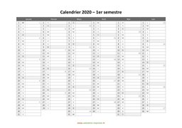 calendrier annuel 2020 semestre semaines