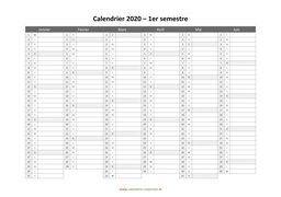 calendrier annuel 2020 semestre