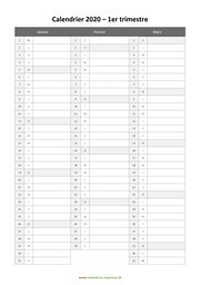 calendrier annuel 2020 trimestre