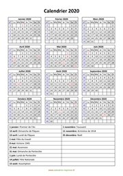calendrier annuel 2020 vacances vertical
