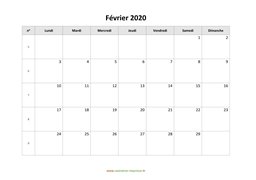 calendrier février 2020
