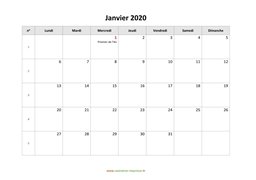 calendrier janvier 2020