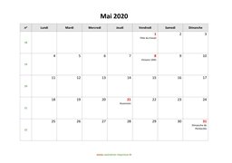 calendrier mai 2020