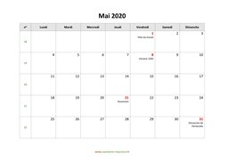 calendrier mai 2020