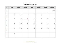 calendrier novembre 2020