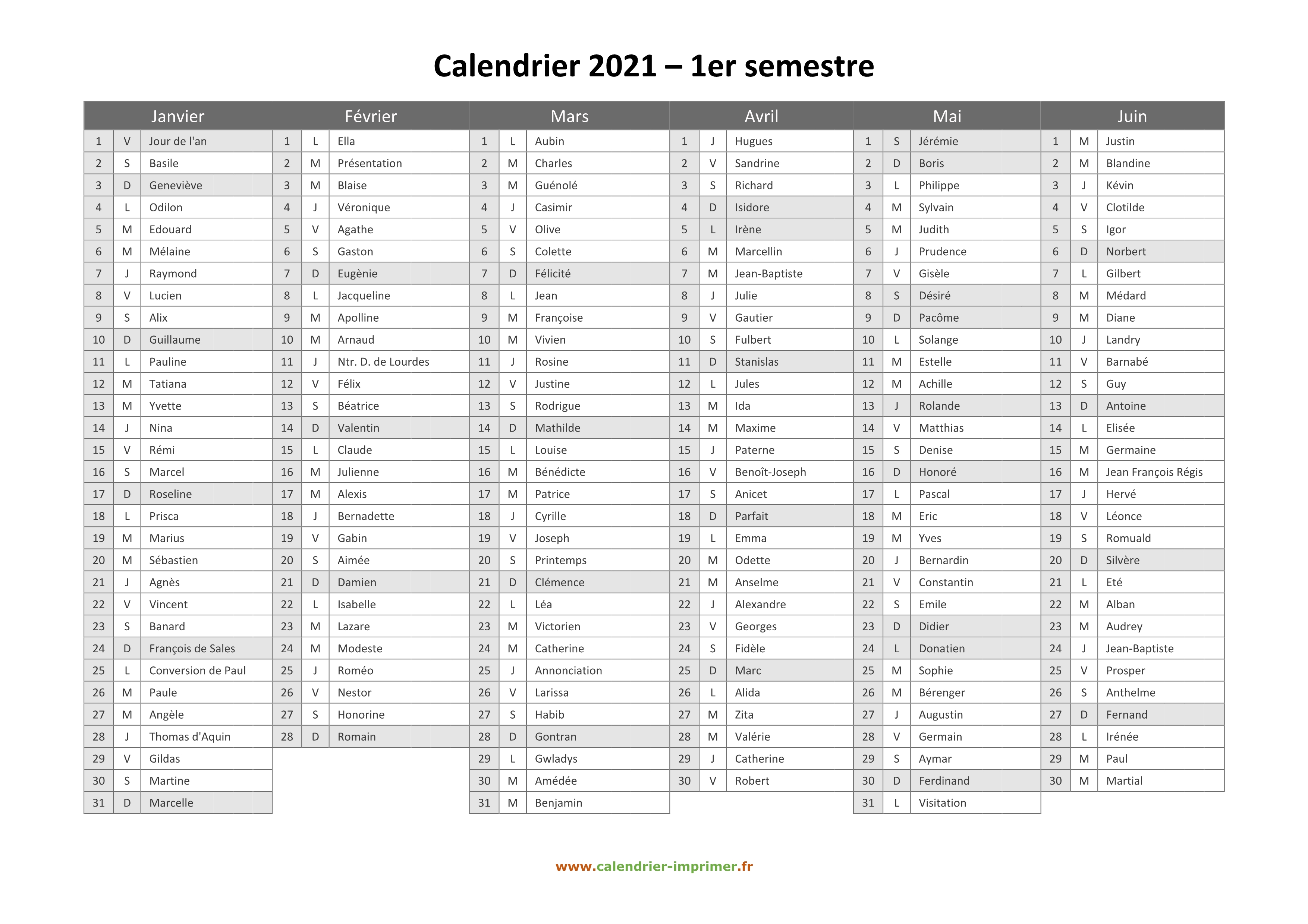 Calendrier 2021 à télécharger au format Excel et PDF