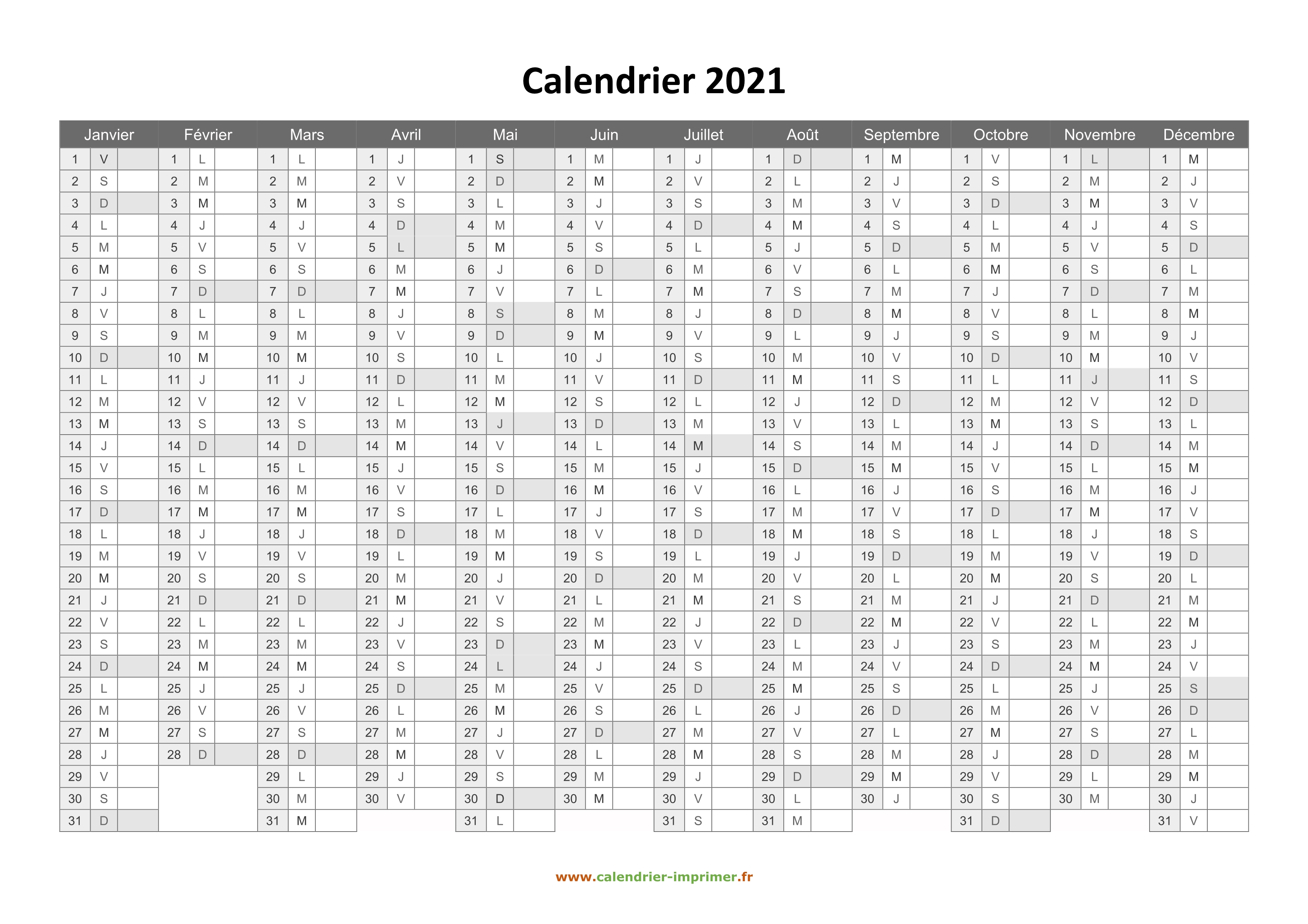 Calendrier 2021 Format Excel Calendrier 2021 à imprimer gratuit