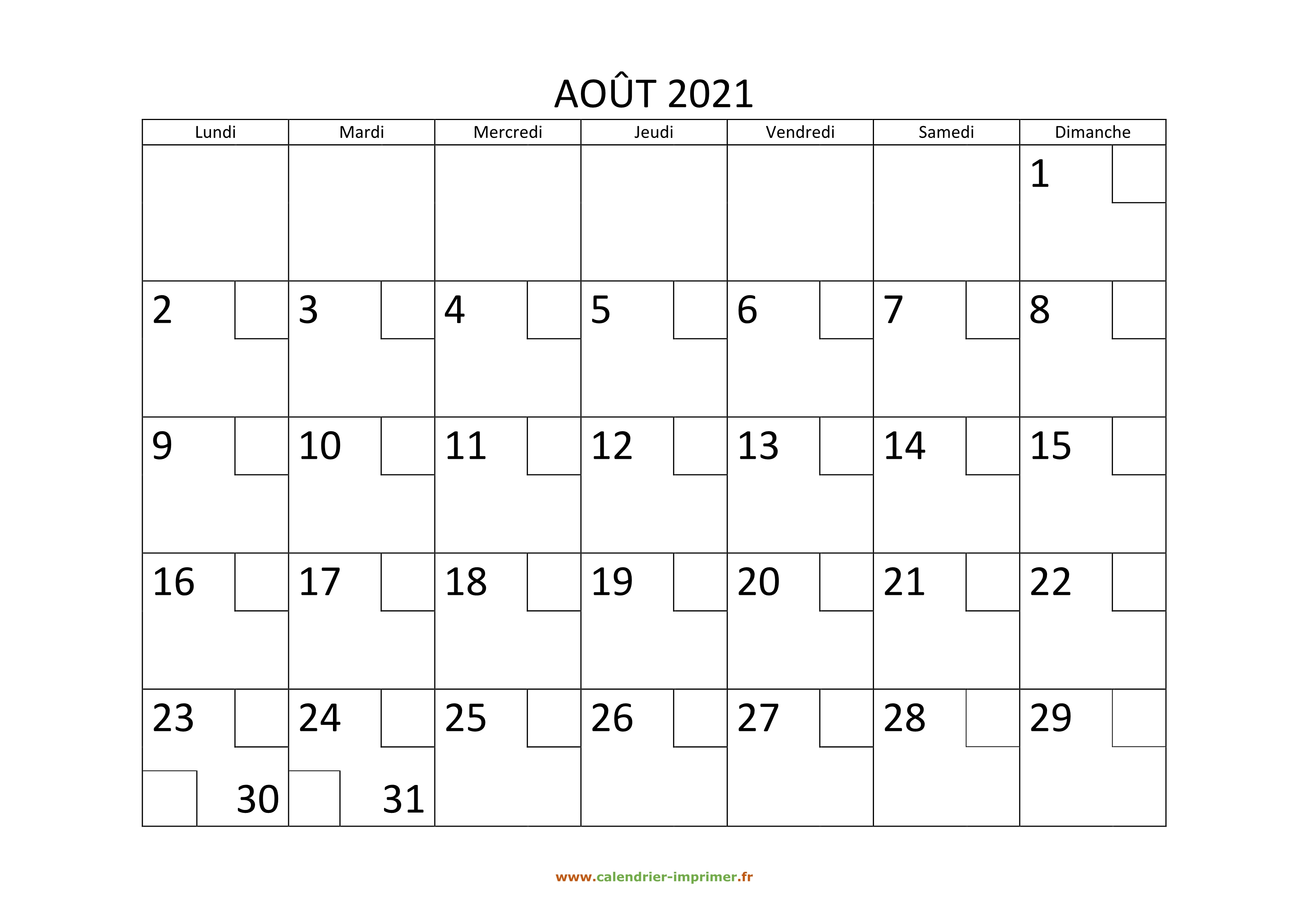 Calendrier Juillet Aout 2021 à Imprimer Calendrier Août 2021 à imprimer