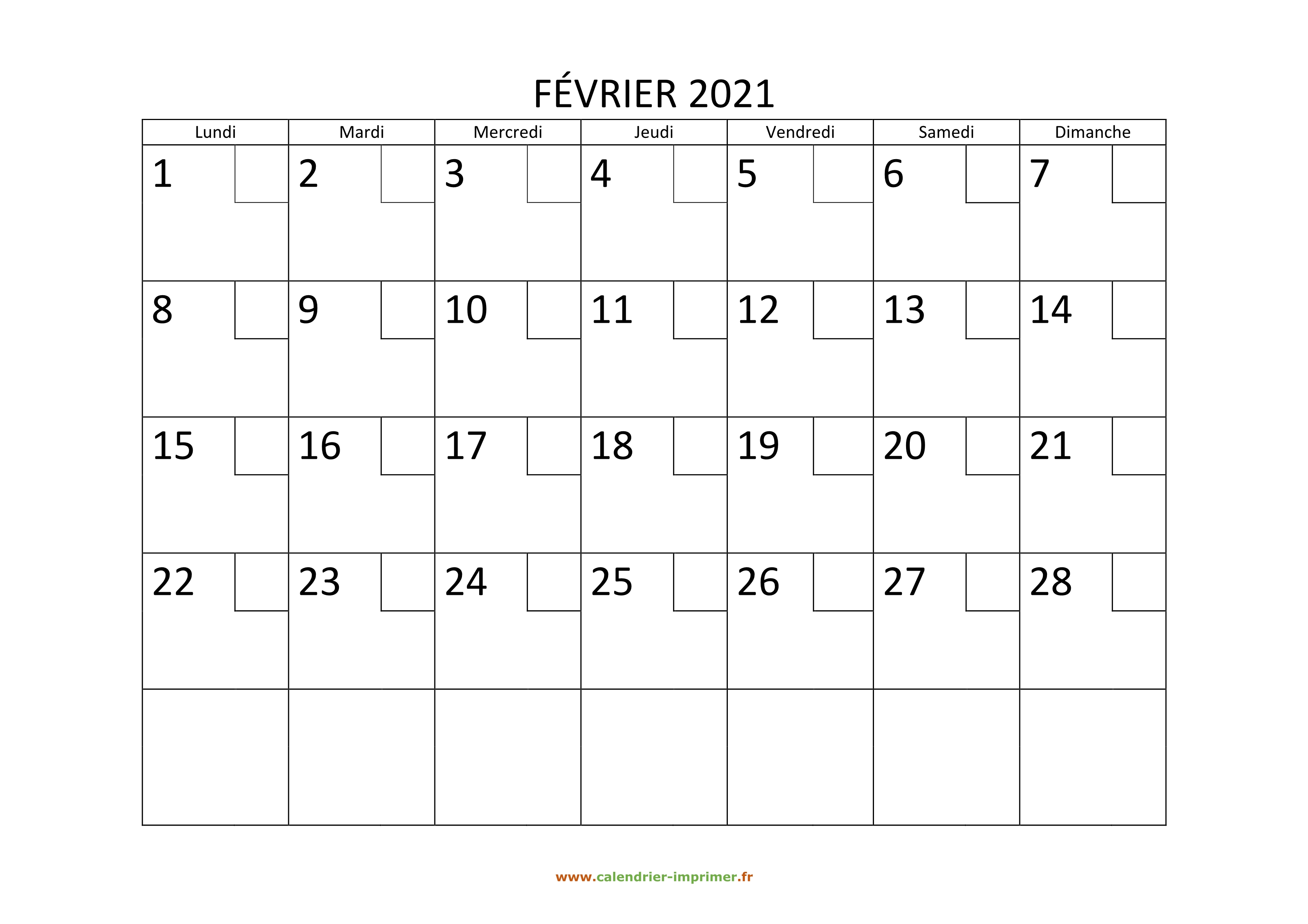 Calendrier Fevrier 21 A Imprimer