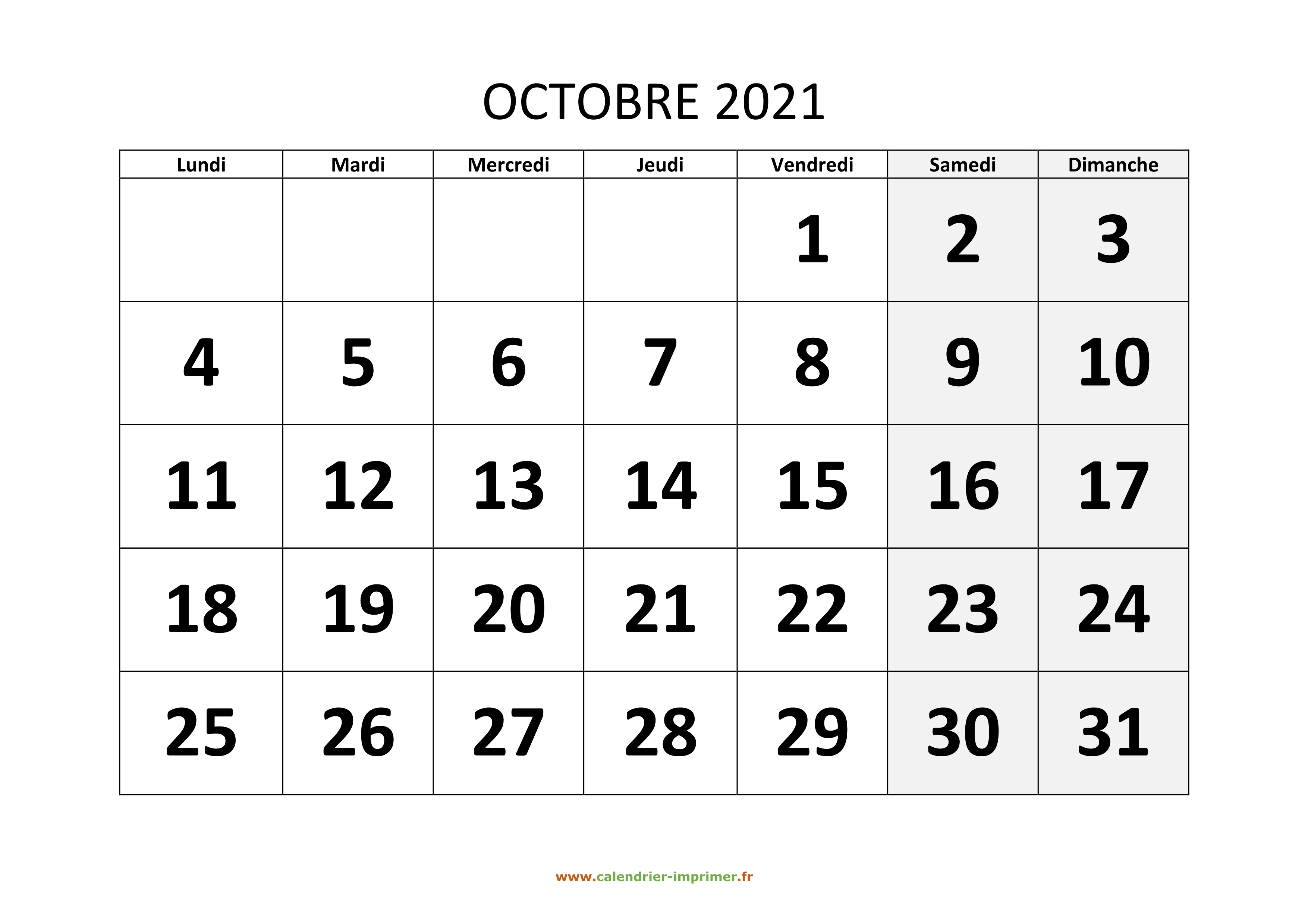 Calendrier Octobre 2021 à Novembre 2022