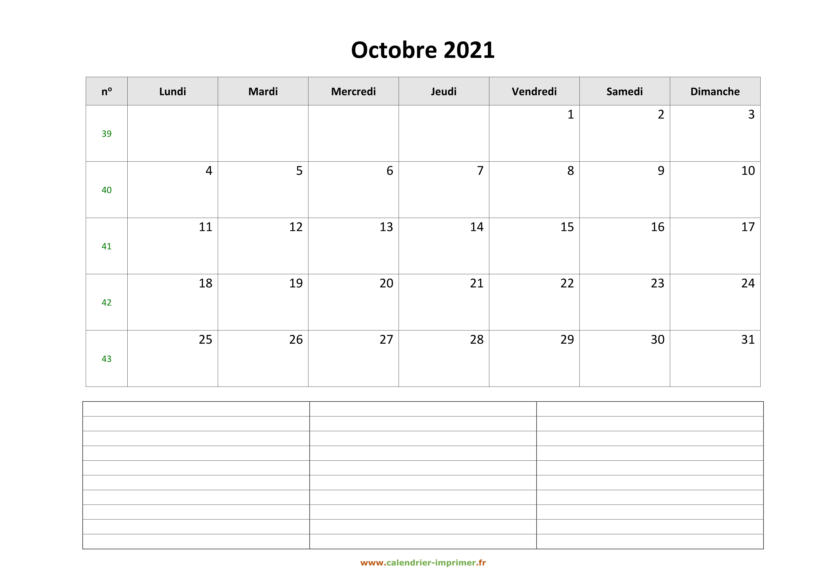 Calendrier Octobre 2021 A Imprimer