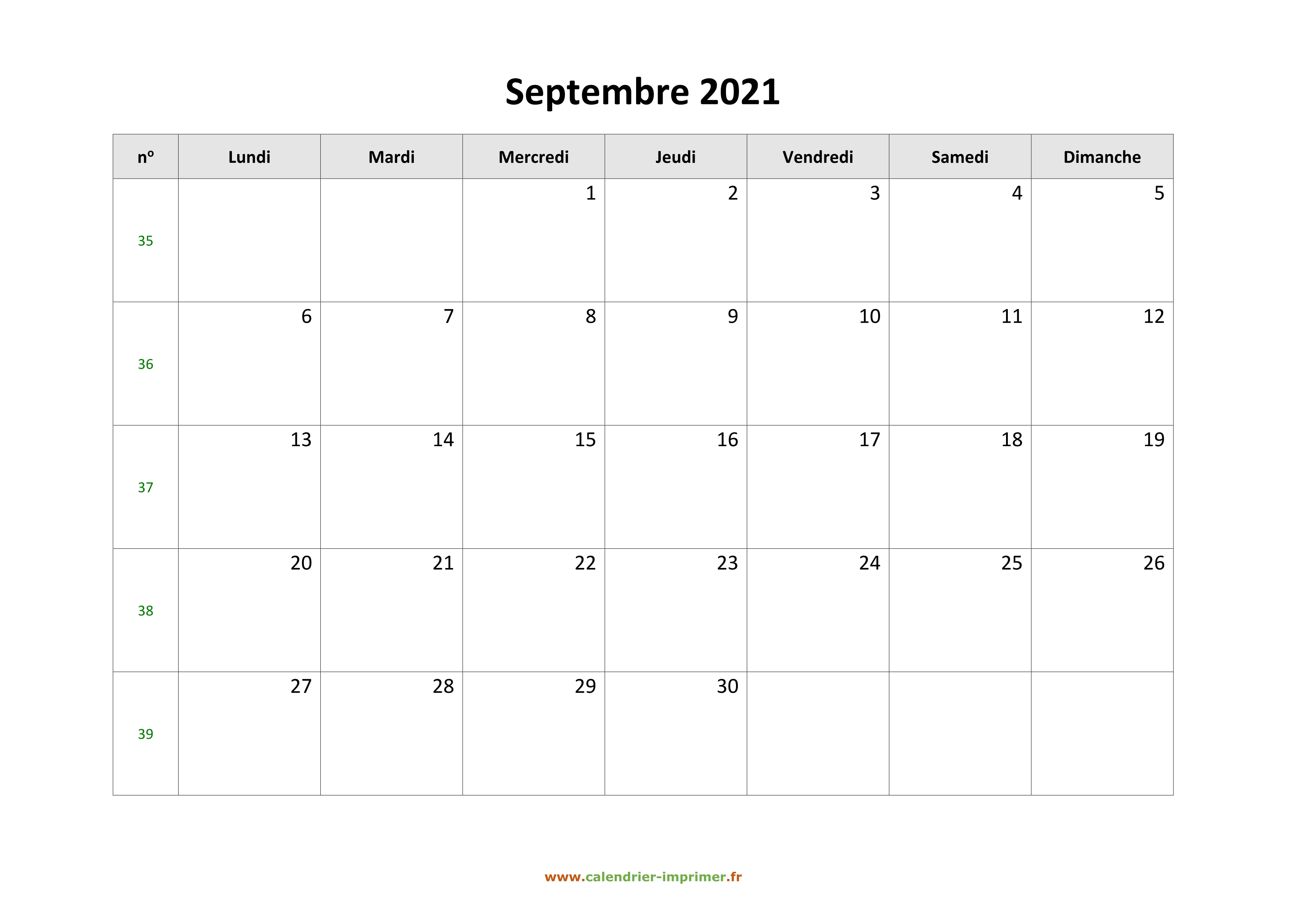 Calendrier Septembre 2021 A Imprimer