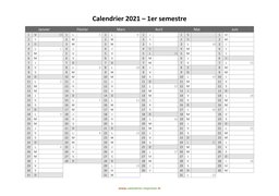 calendrier annuel 2021 semestre semaines