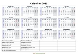 calendrier annuel 2021 vacances horizontal