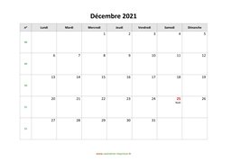 calendrier décembre 2021
