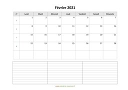 calendrier février 2021 modele 07