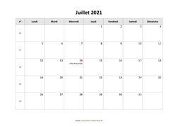 calendrier juillet 2021