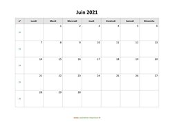 calendrier juin 2021