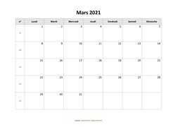 calendrier mars 2021