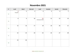 calendrier novembre 2021