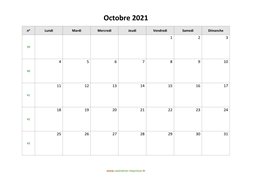 calendrier octobre 2021