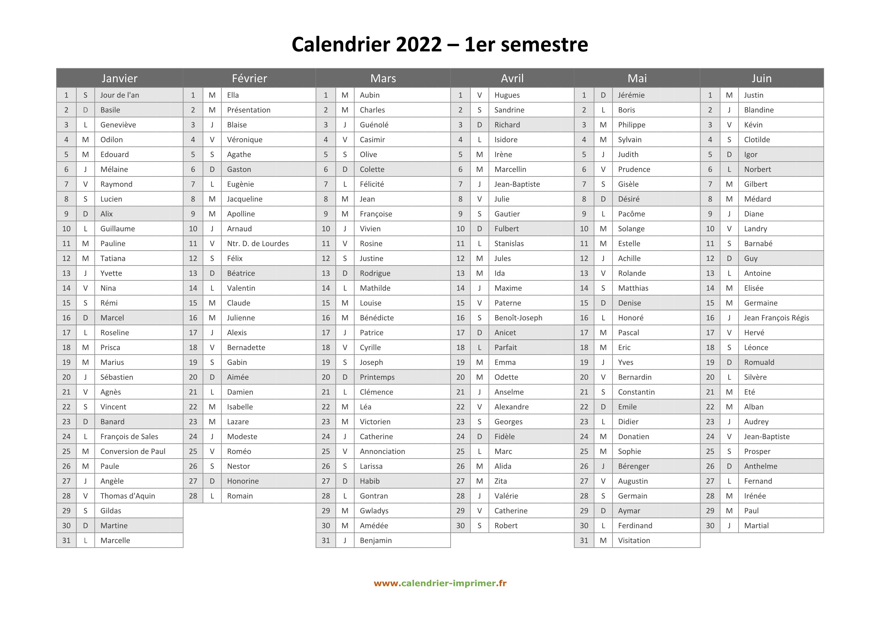 Calendrier Deuxième Semestre 2022 Calendrier 2022 à imprimer gratuit
