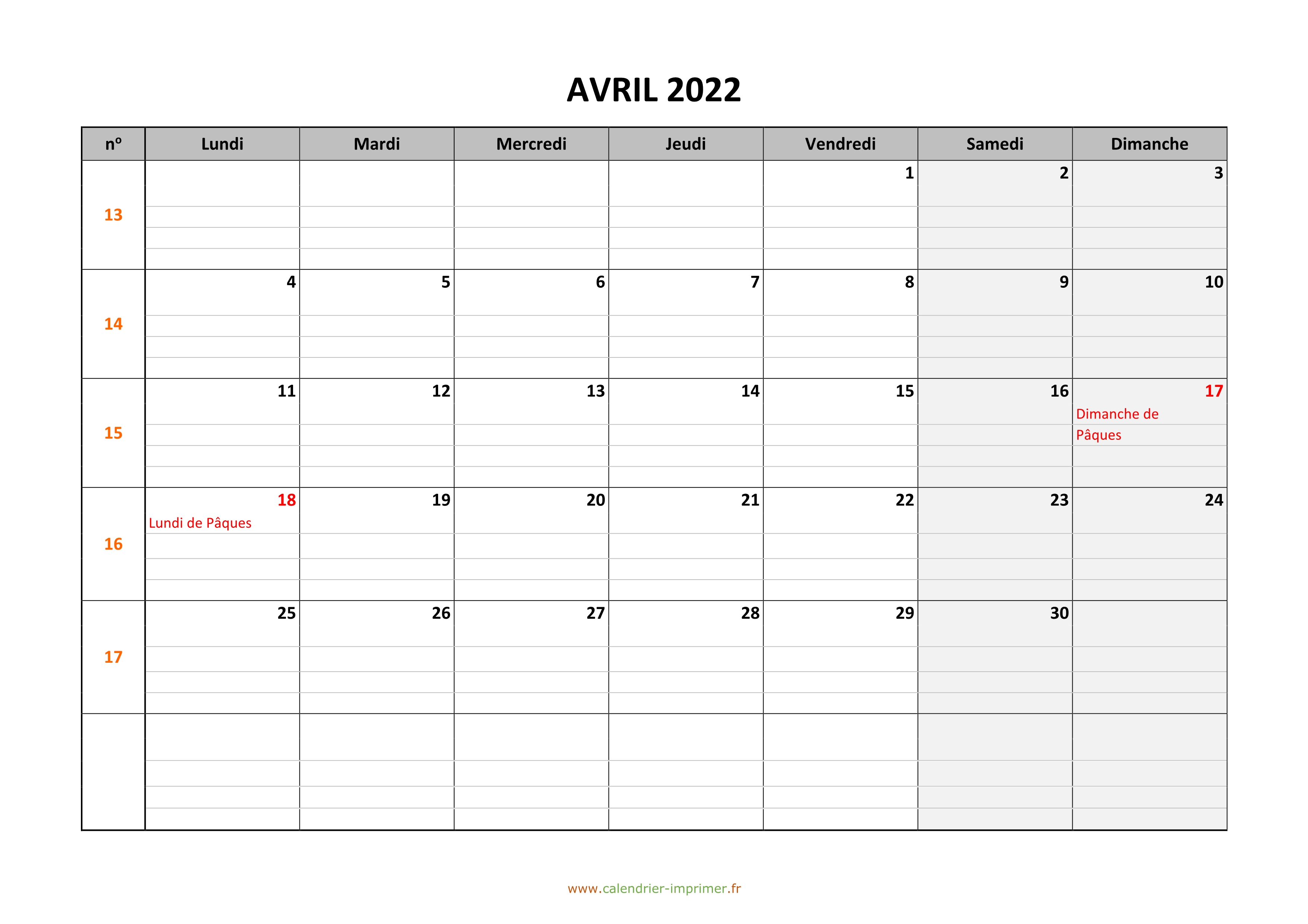 Calendrier Mensuel Avril 2022 à Imprimer Gratuit Calendrier Avril 2022 à imprimer