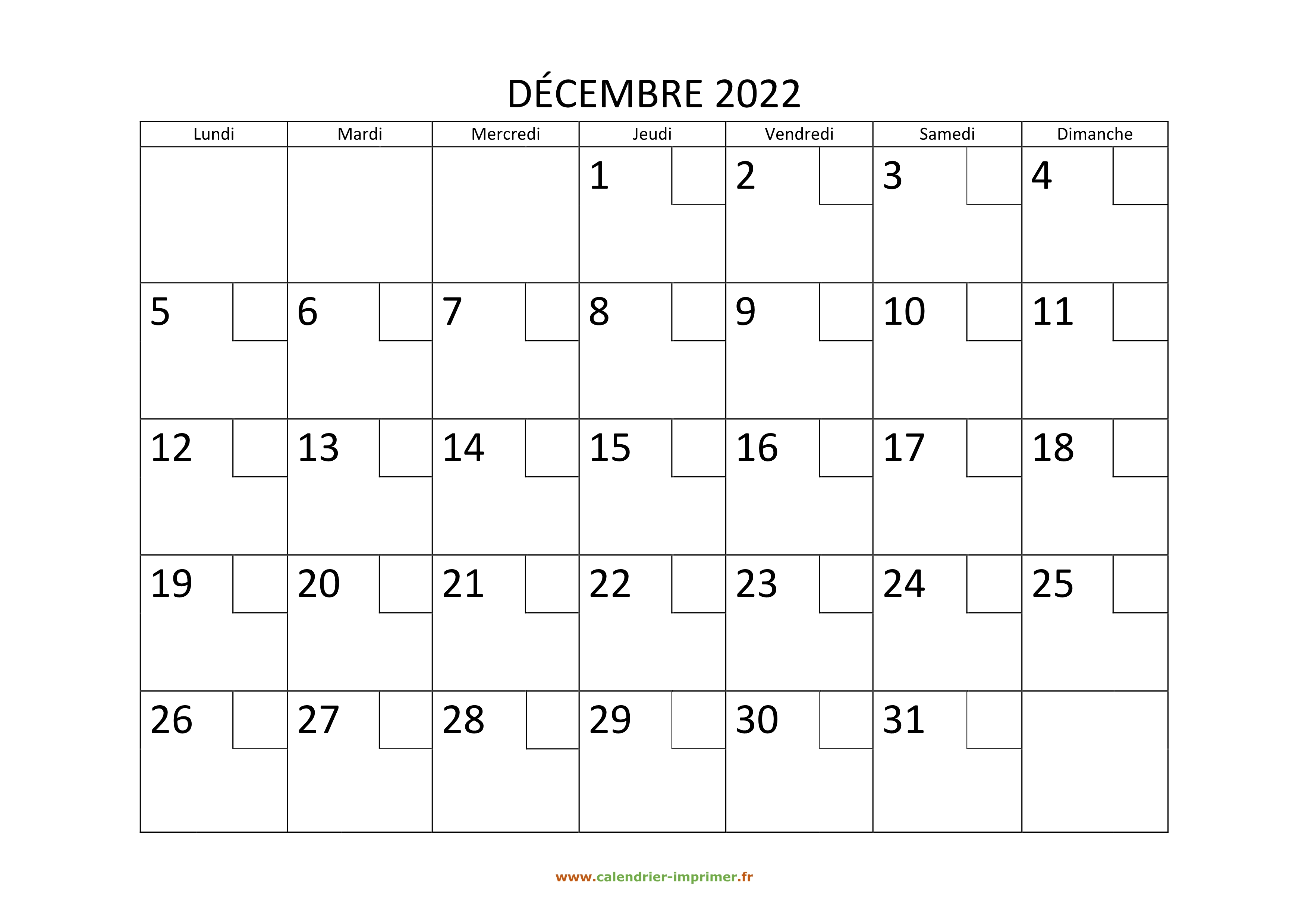 Calendrier Decembre 2022 A Imprimer Calendrier Décembre 2022 à imprimer