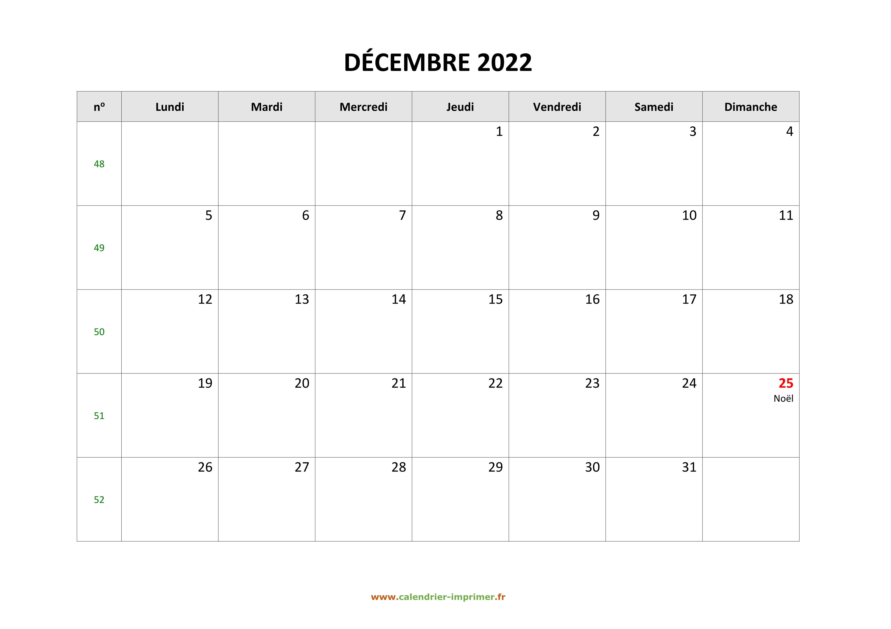 Calendrier Decembre 2022 A Imprimer Calendrier Décembre 2022 à imprimer