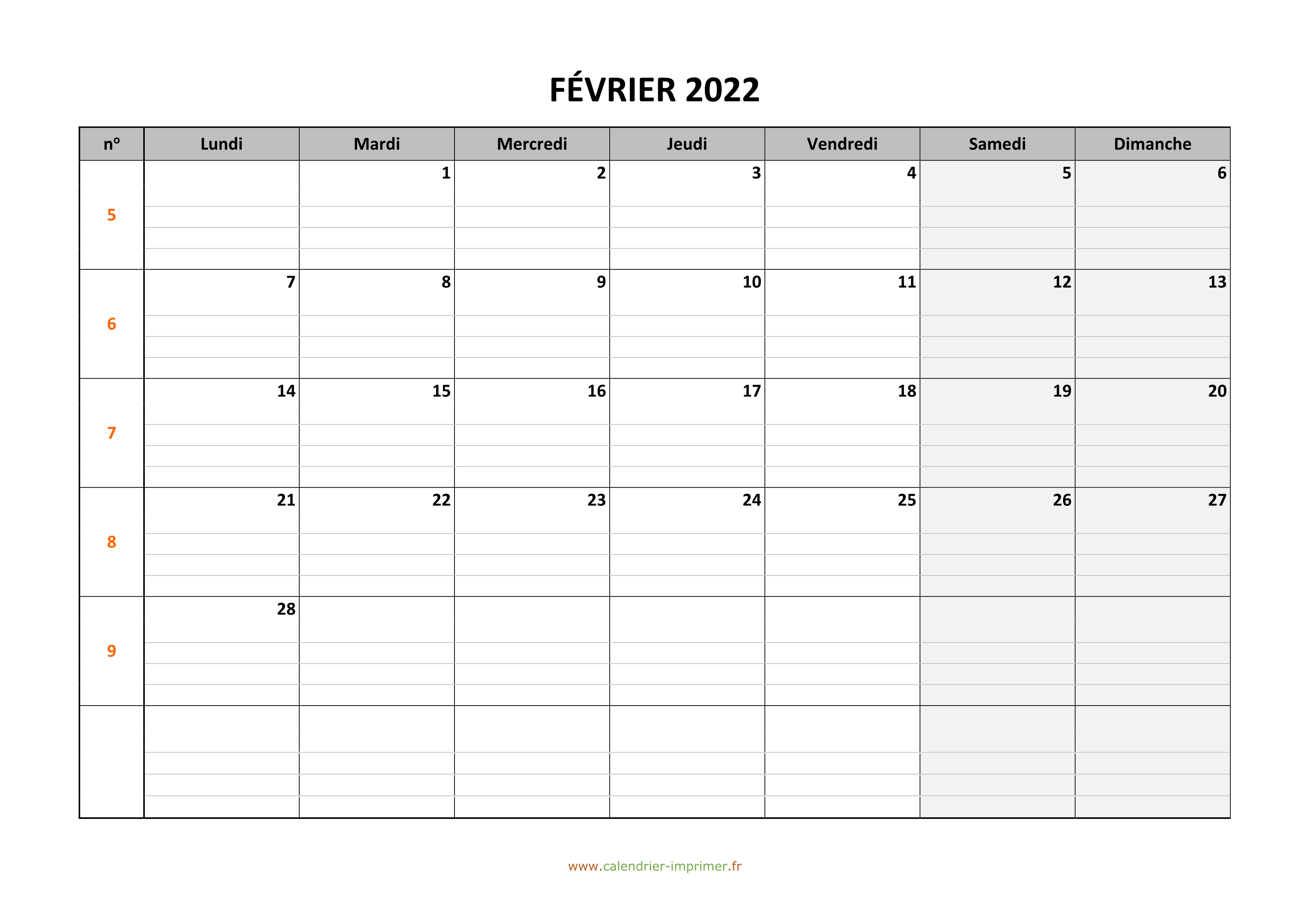 Calendrier Fevrier 2022 à Imprimer Gratuit Calendrier Février 2022 à imprimer