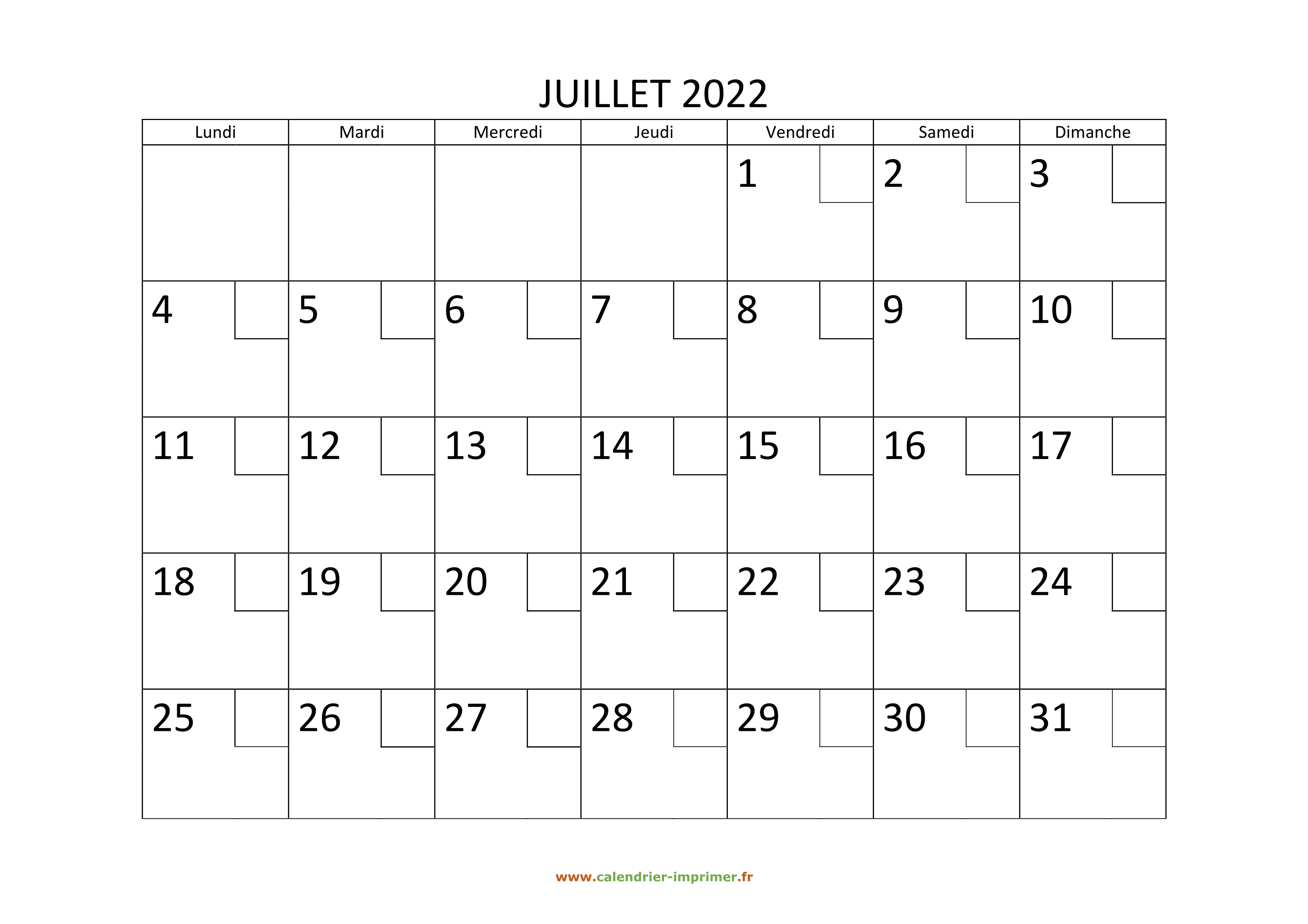 Calendrier Juillet 2022 à Imprimer Calendrier Juillet 2022 à imprimer