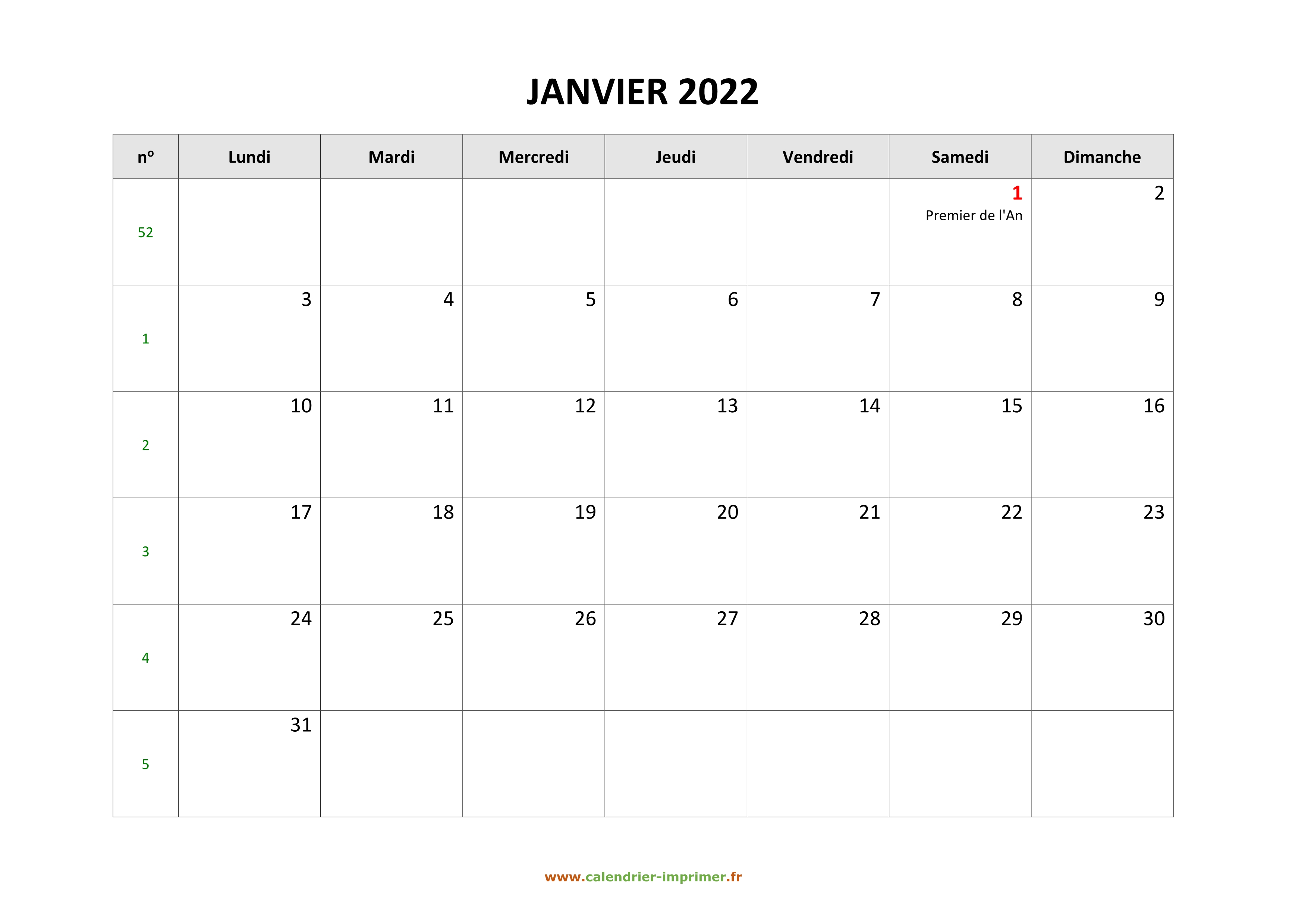 Calendrier 2022 à Imprimer Gratuit