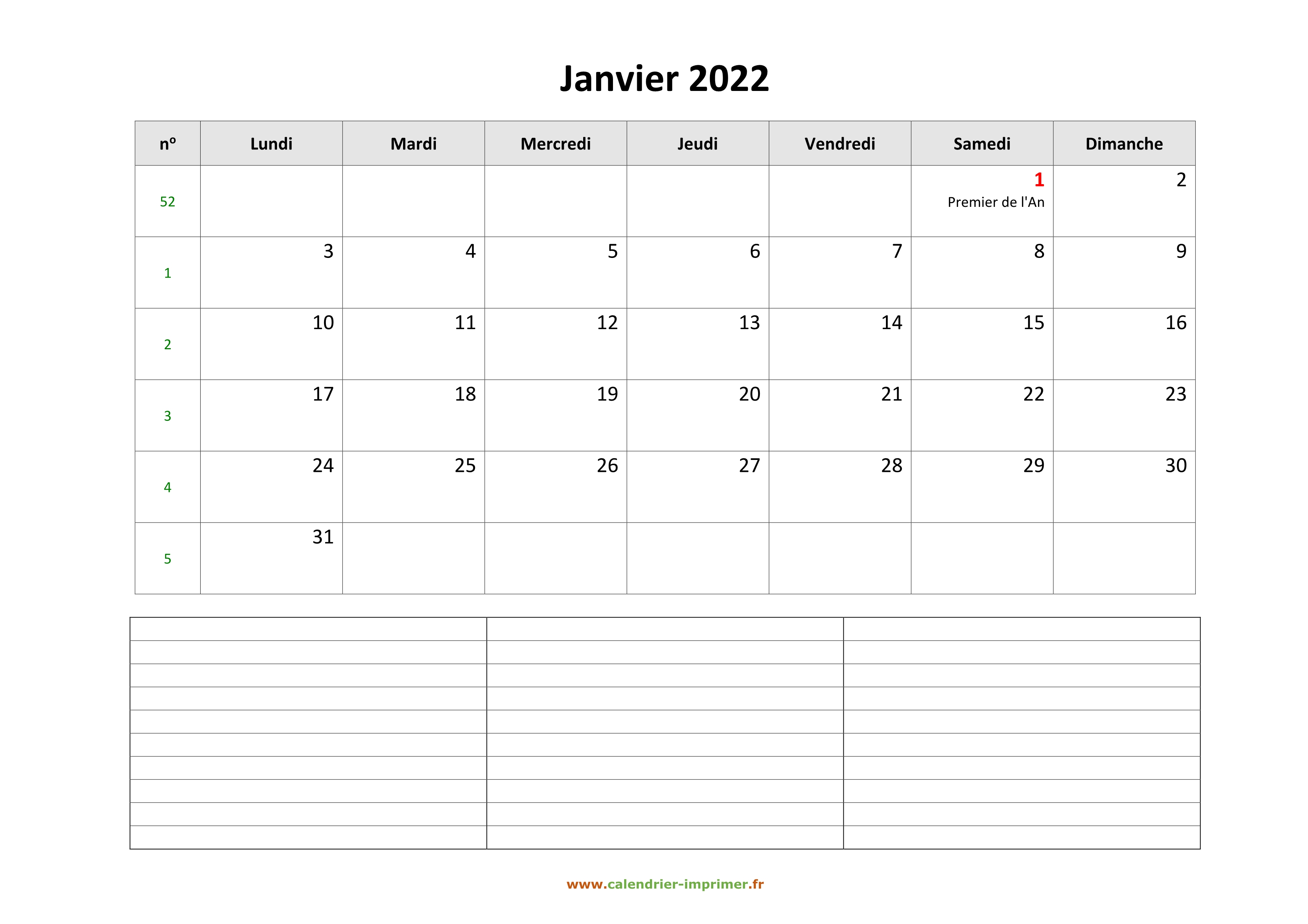 Calendrier 2022 à Imprimer Gratuit