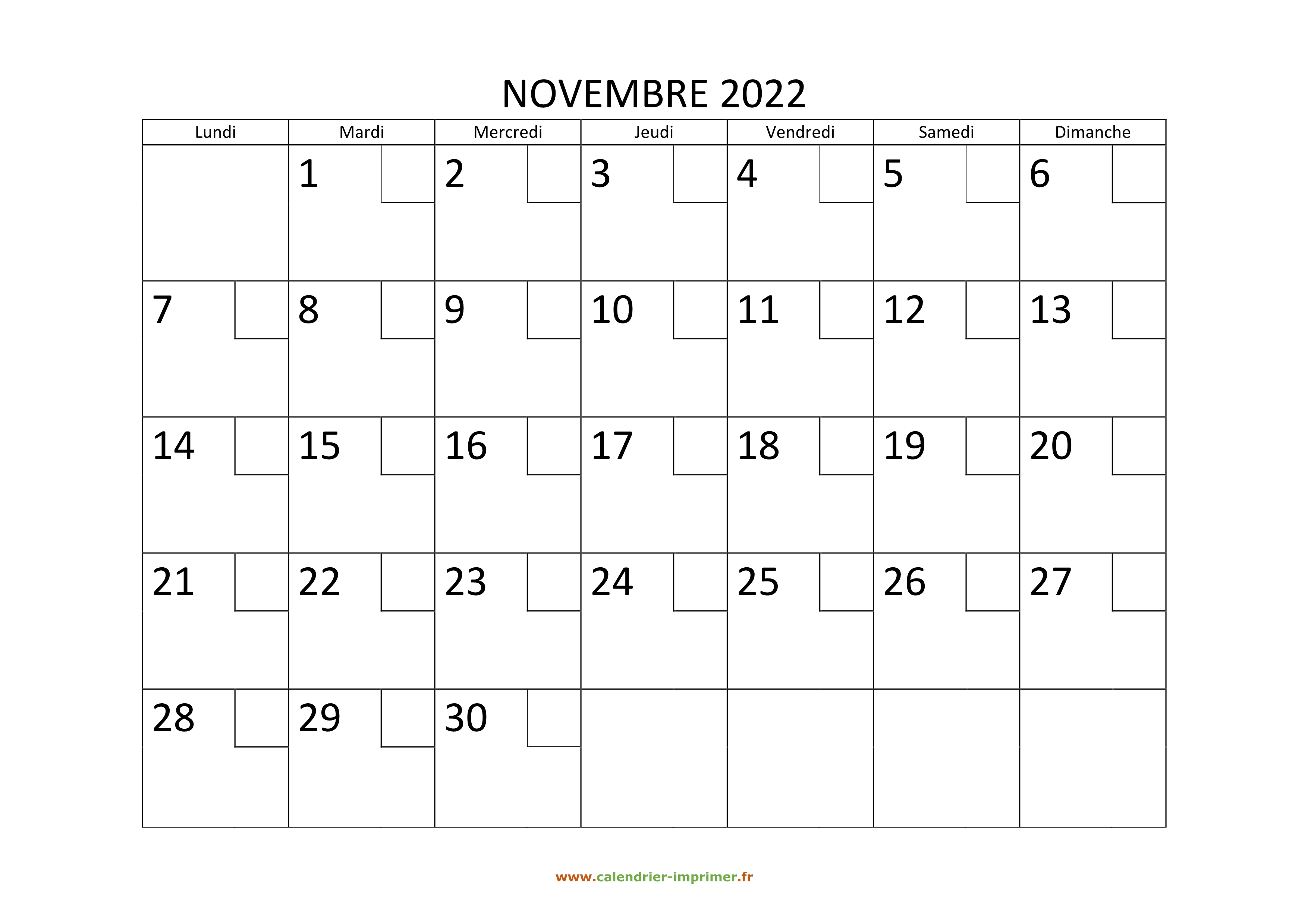 Calendrier Novembre 2022 à Imprimer Calendrier Novembre 2022 à imprimer