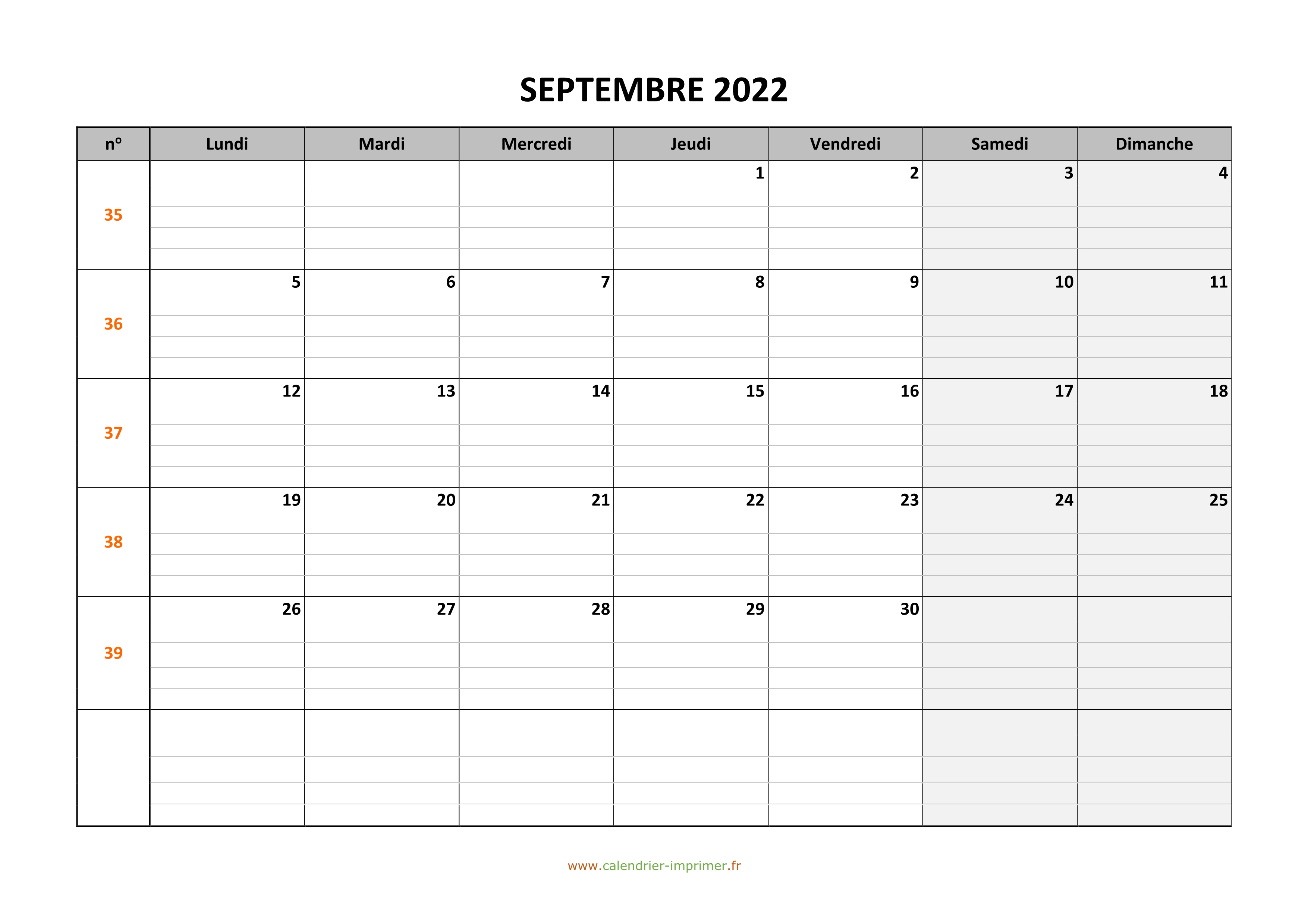 Calendrier Septembre 2022 à Imprimer Gratuit Calendrier Septembre 2022 à imprimer