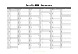 calendrier annuel 2022 semestre semaines