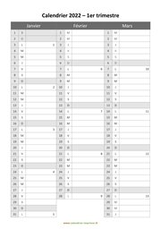 calendrier annuel 2022 trimestre