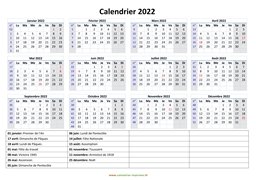 calendrier annuel 2022 vacances horizontal