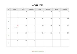 calendrier août 2022