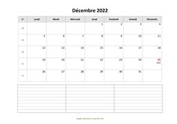 calendrier du mois de d�cembre 2022