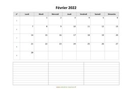 calendrier février 2022 modele 07
