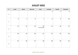 calendrier juillet 2022