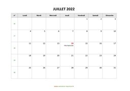 calendrier juillet 2022