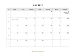 calendrier juin 2022